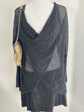 AllSaints Black Open Knit Draped Cardigan Shrug Size S